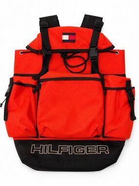 Vintage Tommy Hilfiger Orange Black Multi Pocket Backpack Hiking Travel Bag